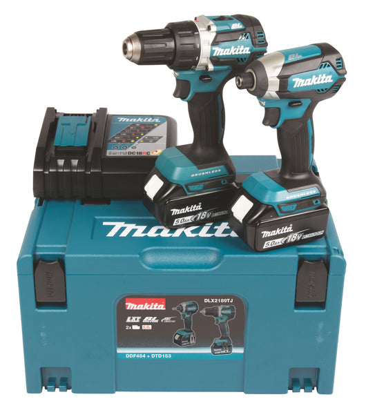Makita Maskinsett LXT 18V DLX2189TJ 2 Maskiner Med 2x Batterier Og Lader