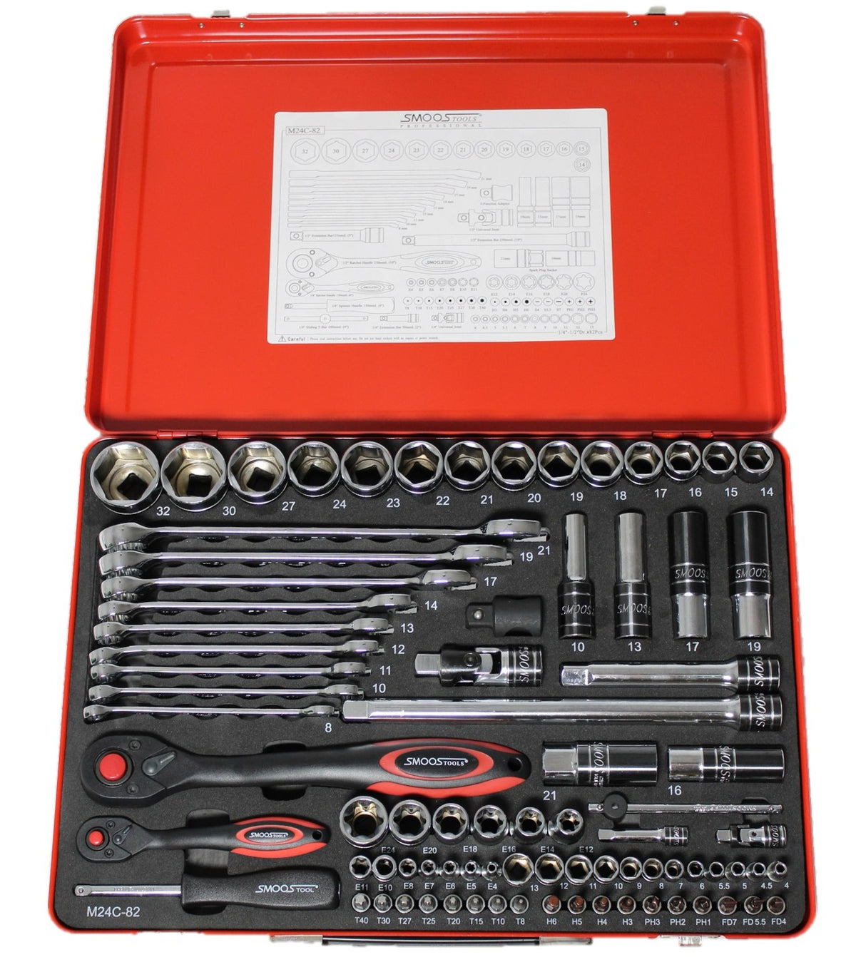 Smoos Tools Pipenøkkelsett 82 Deler 1/4-1/2" Stål Koffert