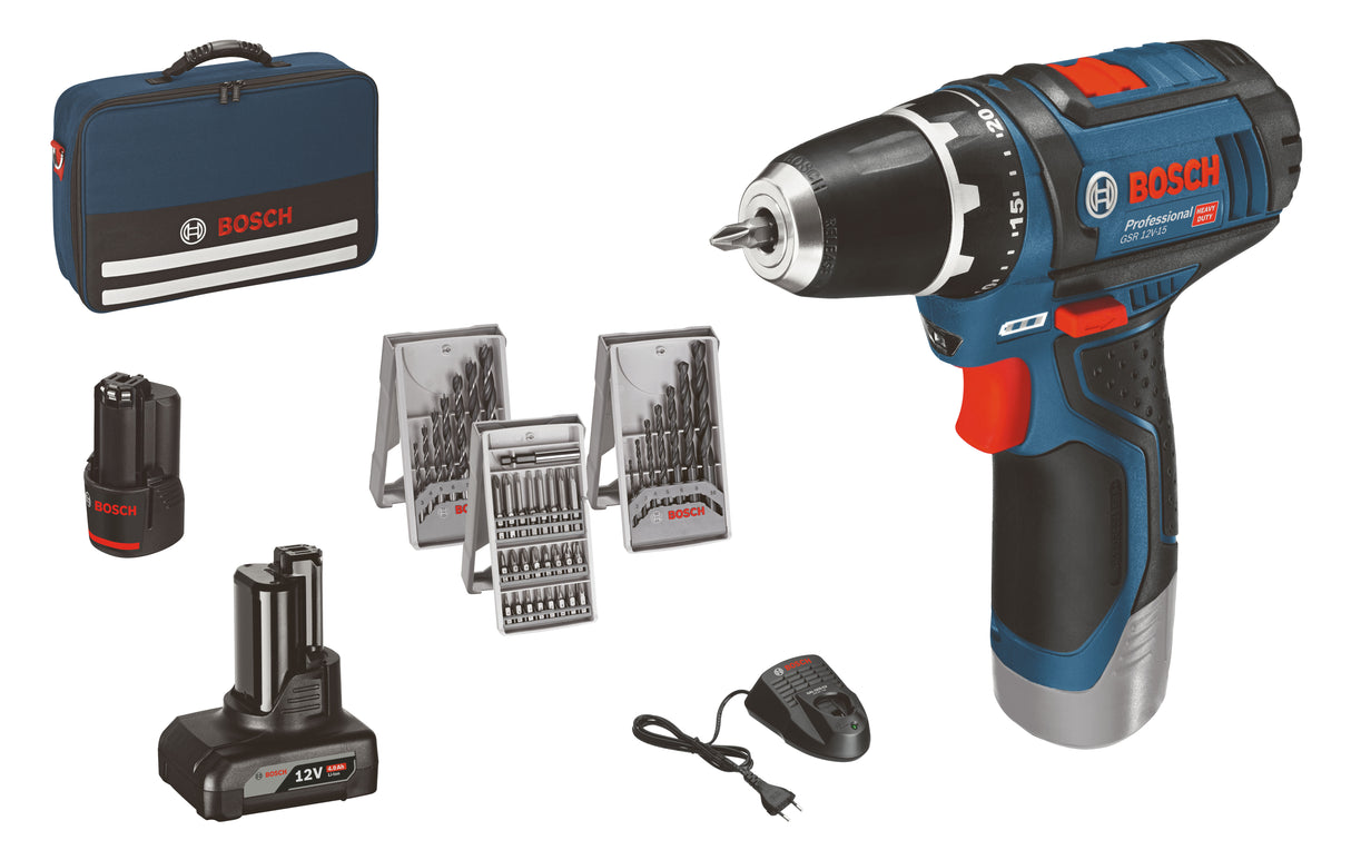 Bosch Drill Gsr 12V-15 1X2Ah+1X4Ah Nylonveske
