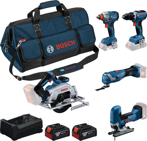 Bosch Maskinsett 5 Deler 2x5.0 Ah Batterier Og Lader I Veske