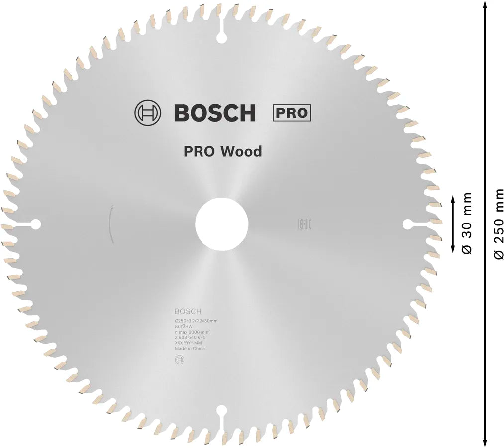 Bosch Sirkelsagblad 250 x 3,2 x 30 mm, T80 PRO Wood