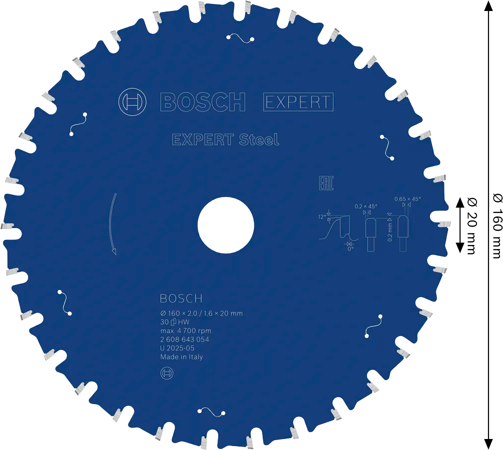 Bosch Sirkelsagblad Ø160X2,0X20 Mm Exp Stål 30T