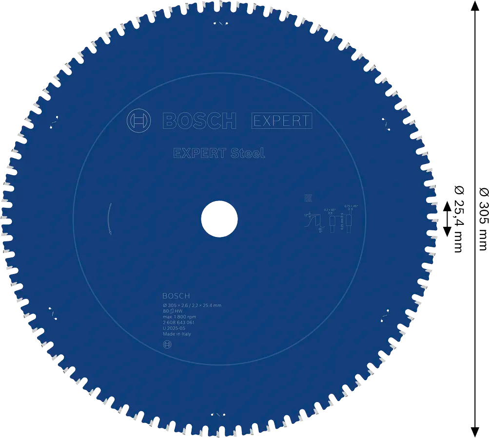 Bosch Sirkelsagblad 305 x 2,6/2,2 x 25,4 mm, T80 Steel EXPERT