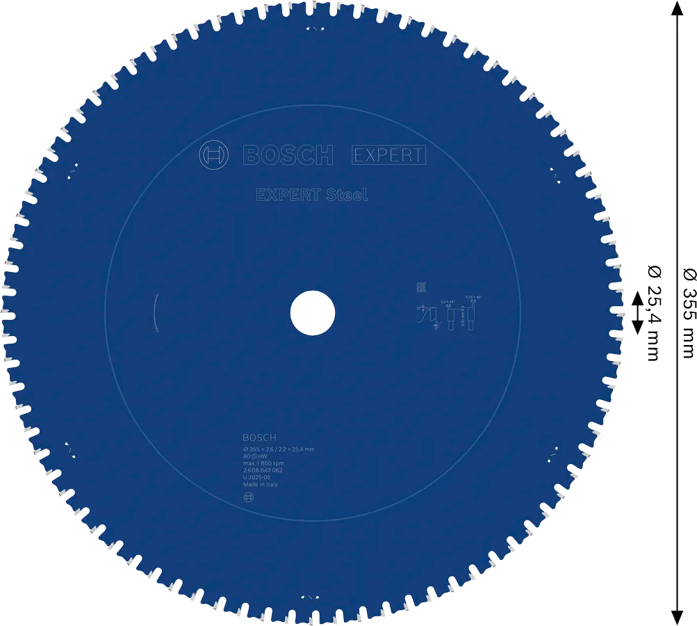 Bosch Sirkelsagblad 355 x 2,6/2,2 x 25,4 mm 80T Steel EXPERT