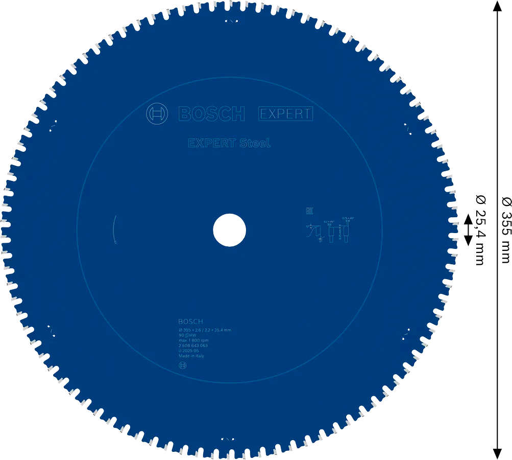 Bosch Sirkelsagblad 355 x 2,6/2,2 x 25,4 mm, T90 Steel EXPERT