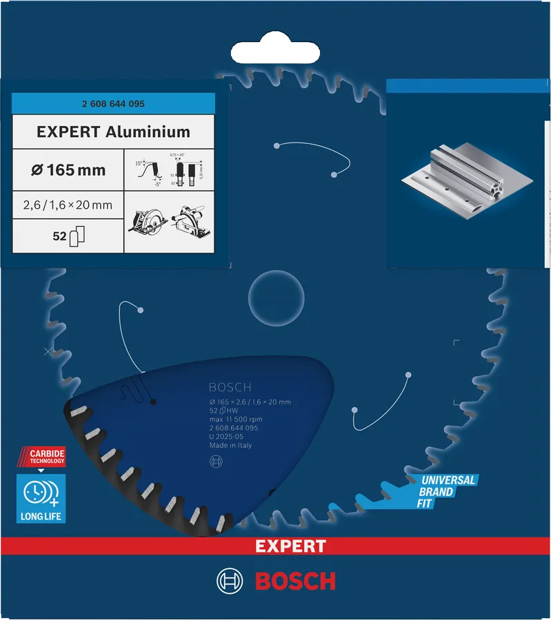 Bosch Sirkelsagblad 165 x 2,6/1,6 x 20 mm, T52 Aluminium EXPERT