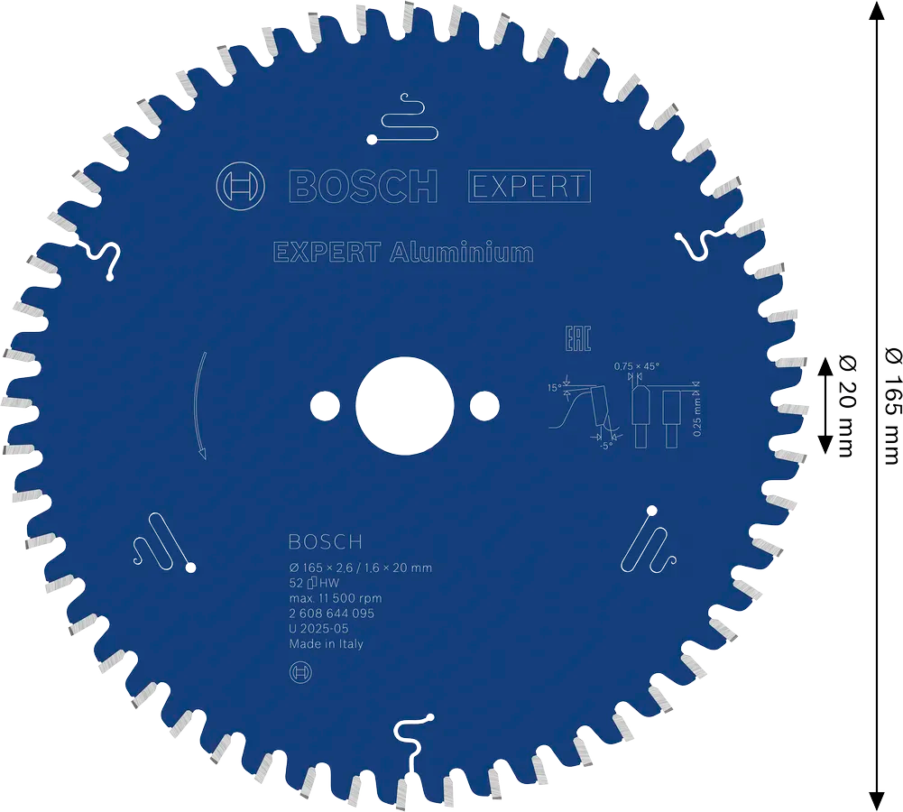 Bosch Sirkelsagblad 165 x 2,6/1,6 x 20 mm, T52 Aluminium EXPERT