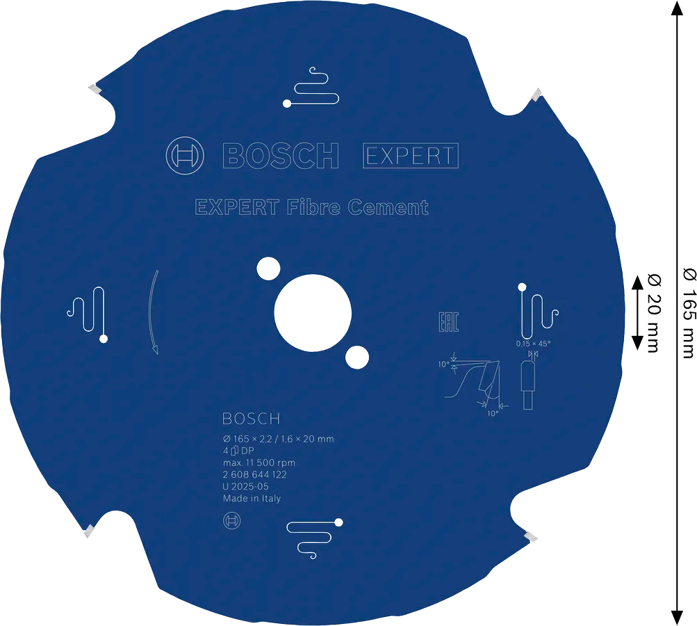 Bosch Sirkelsagblad 165 x 2,2/1,6 x 20 mm, T4 Fibre Cement EXPERT