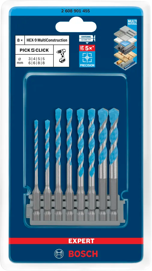 Bosch Bor Multimaterial HEX-9 Borsett 1/4"-Feste 9 Deler