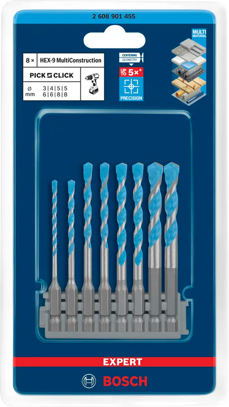 Bosch Bor Multimaterial HEX-9 Borsett 1/4"-Feste 9 Deler