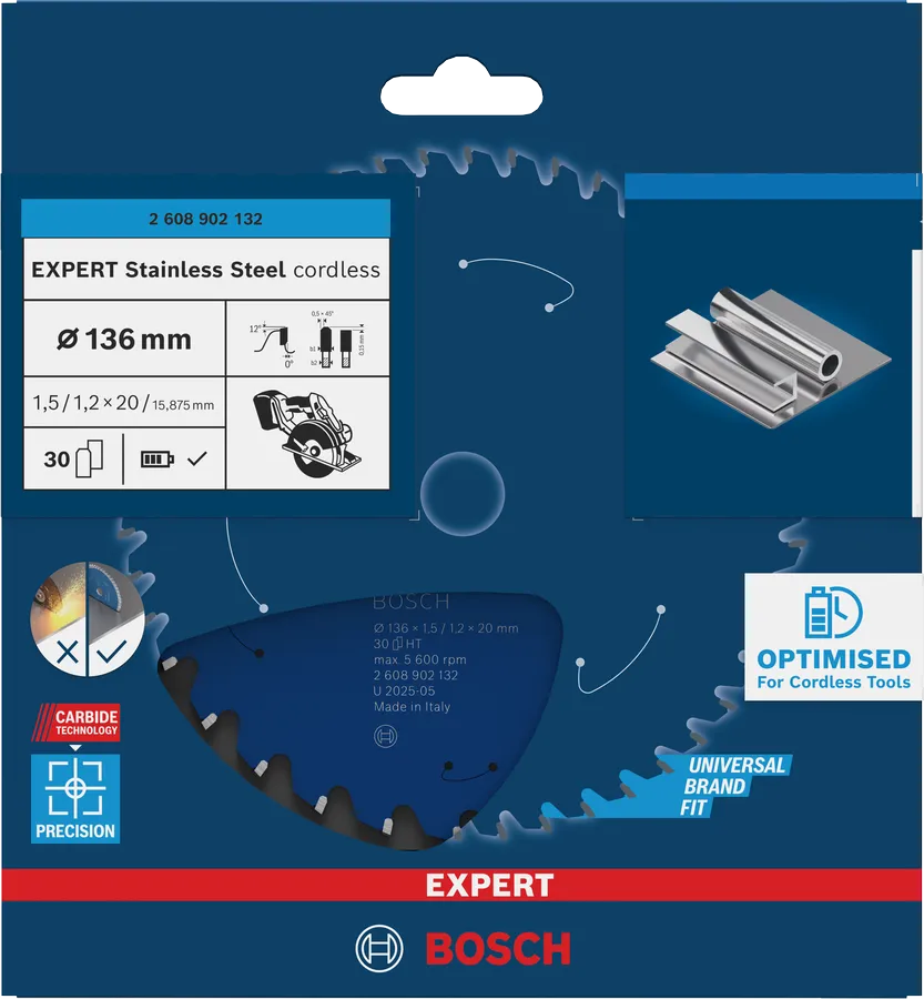 Bosch Sirkelsagblad 136 x 1,5/1,2 x 20 mm, T30 Stainless Steel EXPERT