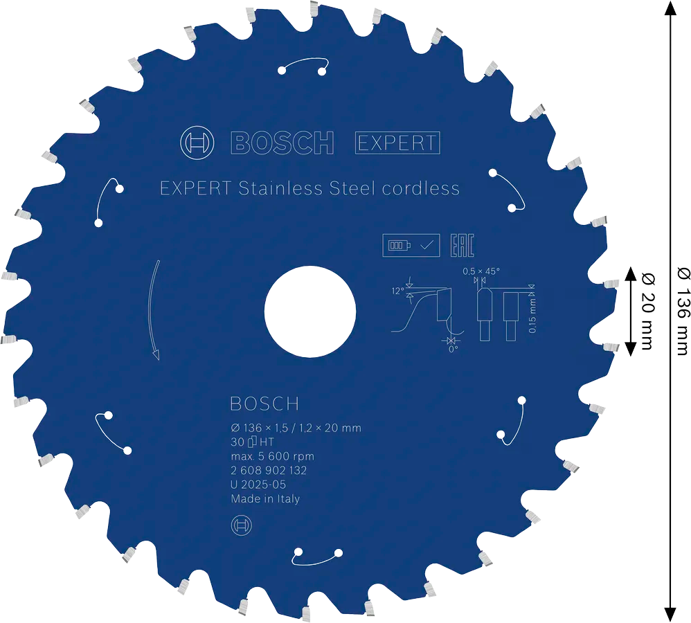 Bosch Sirkelsagblad 136 x 1,5/1,2 x 20 mm, T30 Stainless Steel EXPERT