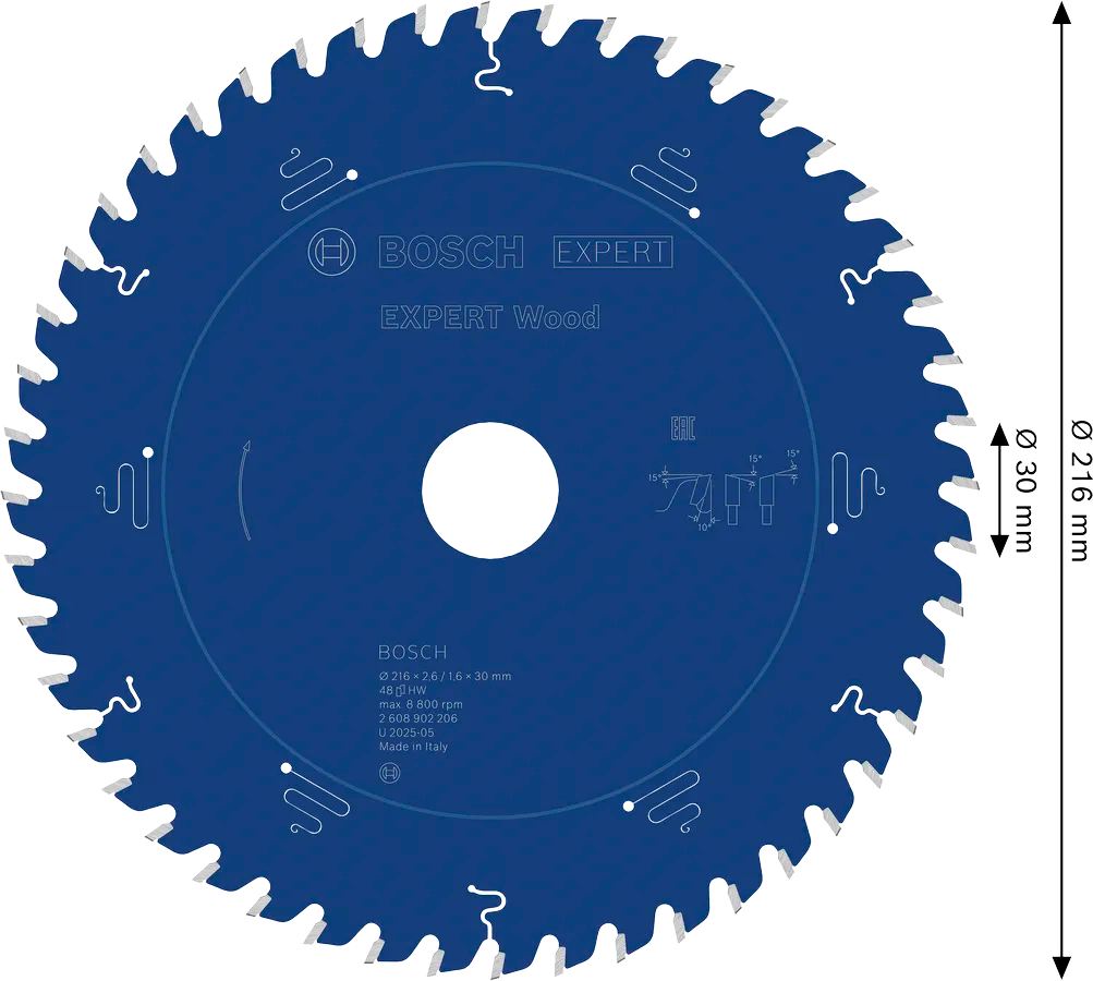 Sirkelsagblad 216 x 2,6/1,6 x 30 mm, T48 Wood EXPERT