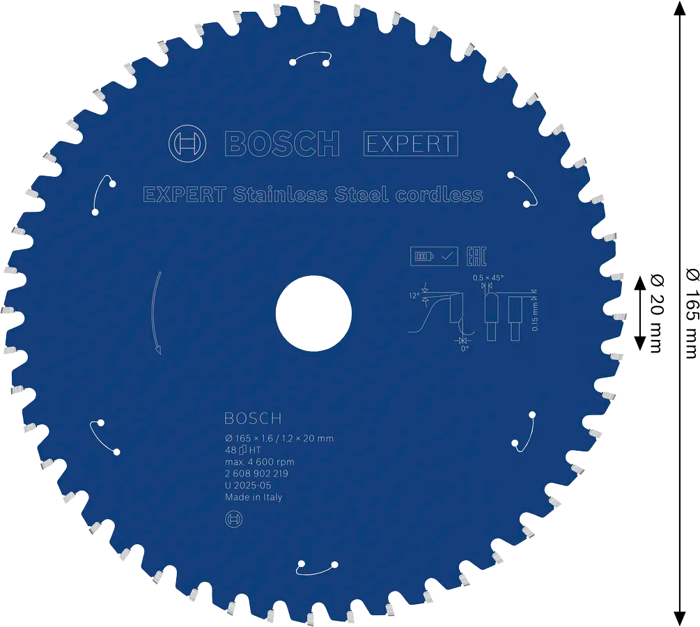 Bosch Sirkelsagblad 165 x 1,6/1,2 x 20 mm, T48 Rustfritt Stål EXPERT