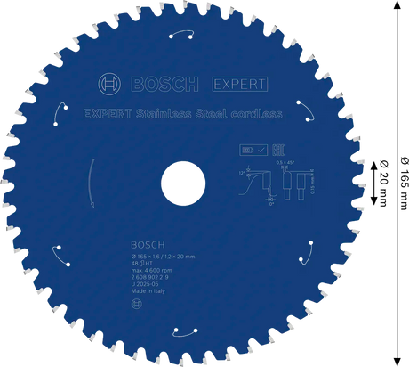 Bosch Sirkelsagblad 165 x 1,6/1,2 x 20 mm, T48 Rustfritt Stål EXPERT