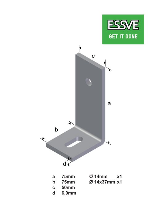 BETONGVINKEL A 75X75X50X6 A-10 | Essve | Bygningsbeslag, Essve, Festemidler, Vinkelbeslag