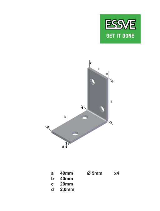 MINIVINKEL M1 40X40X20X2 A-100 | Essve | Bygningsbeslag, Essve, Festemidler, Vinkelbeslag