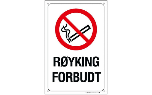 Skilt "Røyking forbudt" 20x30cm | Arbeidsmiljøsenteret | Anlegg- og byggeplassutstyr, Arbeidsmiljøsenteret, Skilt og merking
